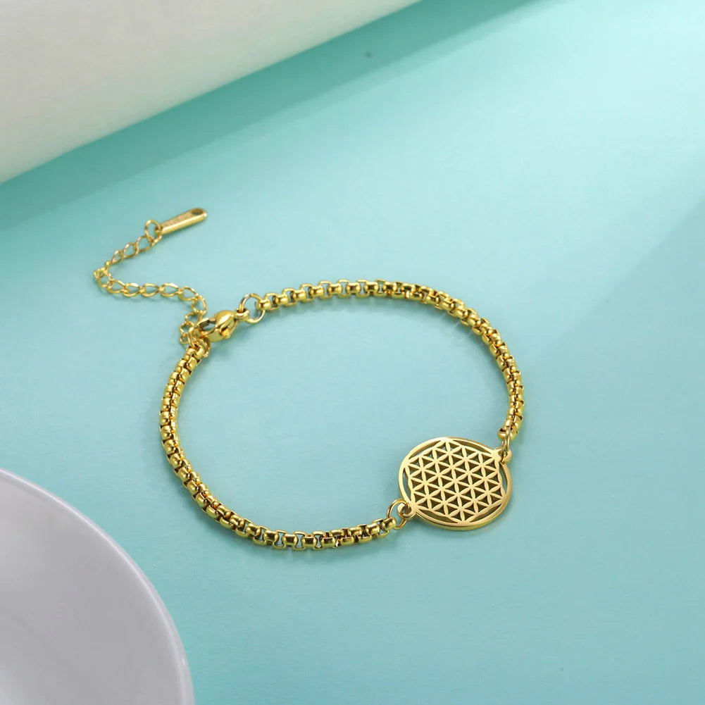 EUEAVAN 5pcs OM Buddhism Lotus Stainless Steel Charms for Jewelry Making Yoga Flower of Life Pendant DIY Necklace Bracelet Gifts