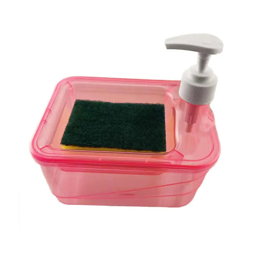 3in1 Soap Dispenser & Scrubber Holder with Sponge Plastic Hand Soap/Dish Soap Dispenser for Kitchen Bathroom