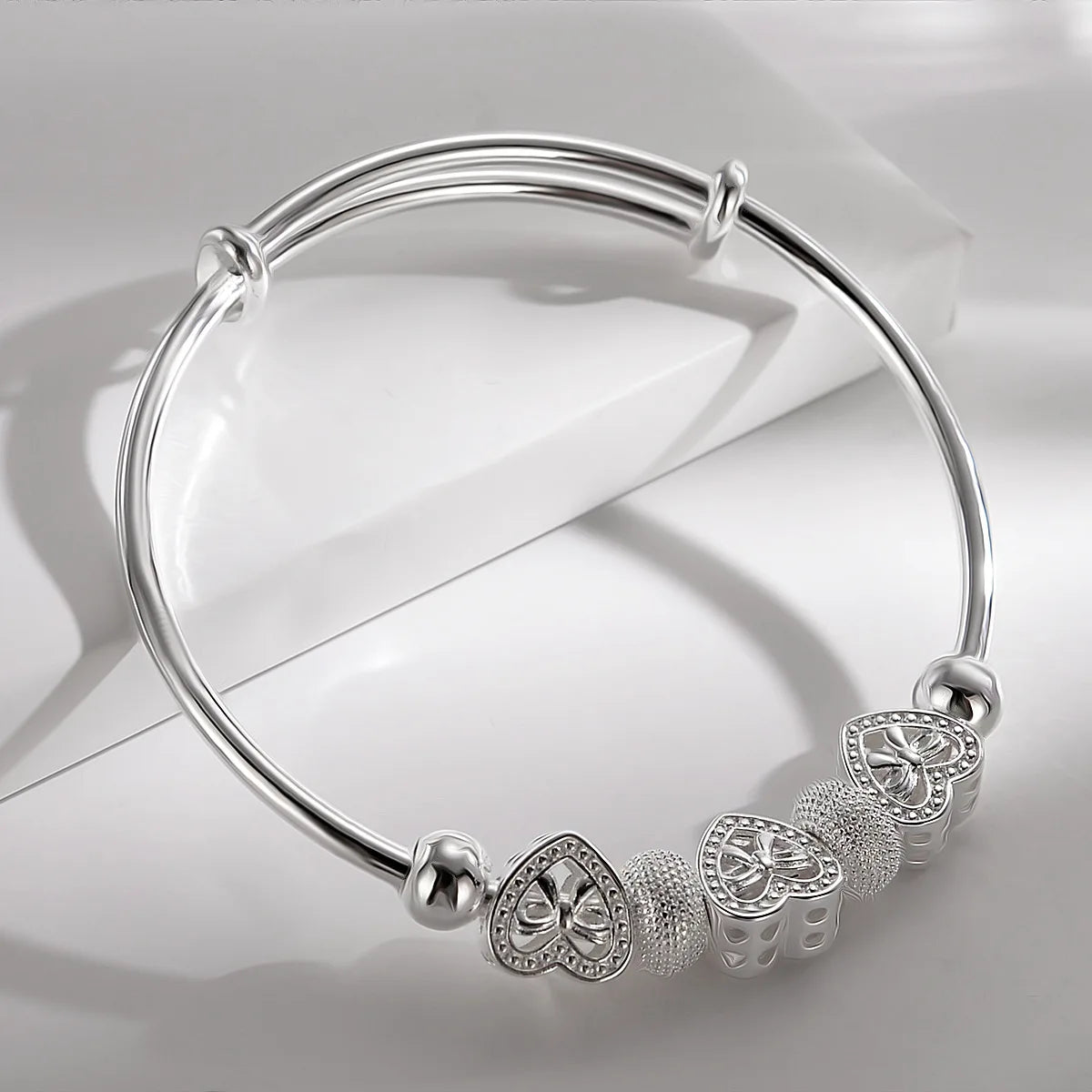 925 Sterling Silver woman Heart Bangles for lady bracelets wedding party jewelry lover Holiday gifts designer charms