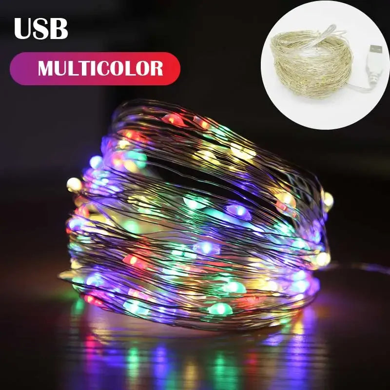 New Year Christmas Decoration Holiday Fairy Lamp Copper Wire USB Led Indoor Home Decor Warm White RGB String With Remote Control