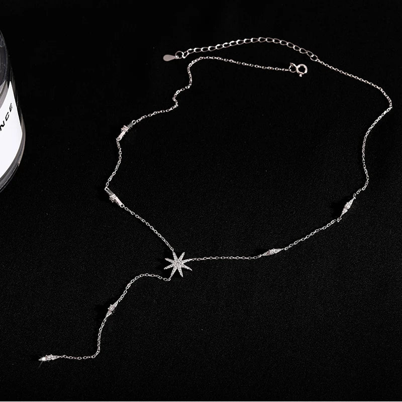 Hot 925 Sterling Silver Long Choker Glitter Diamond Round Necklace Ladies Clavicle Chain Exquisite Wedding Party Fine Jewelry
