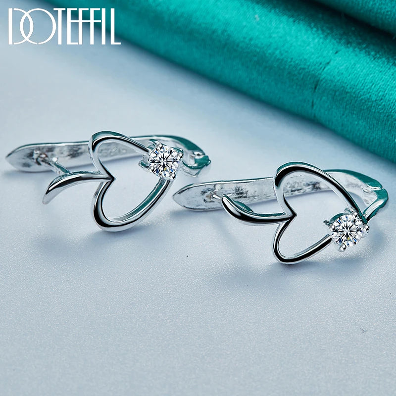 DOTEFFIL 925 Sterling Silver Heart inlaid Crystal Earring For Woman Charm Engagement Party Wedding Party Jewelry Gift