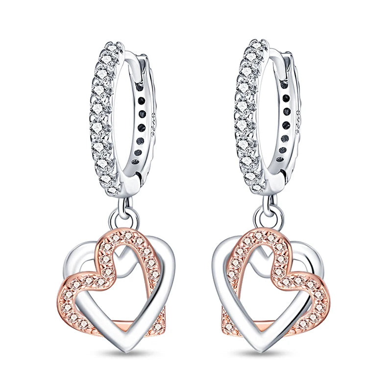 Hot Style S925 Sterling Silver Earrings Love Heart Theme Series Women Hoop Earrings Holiday Wedding Fine Girls Jewelry Gifts