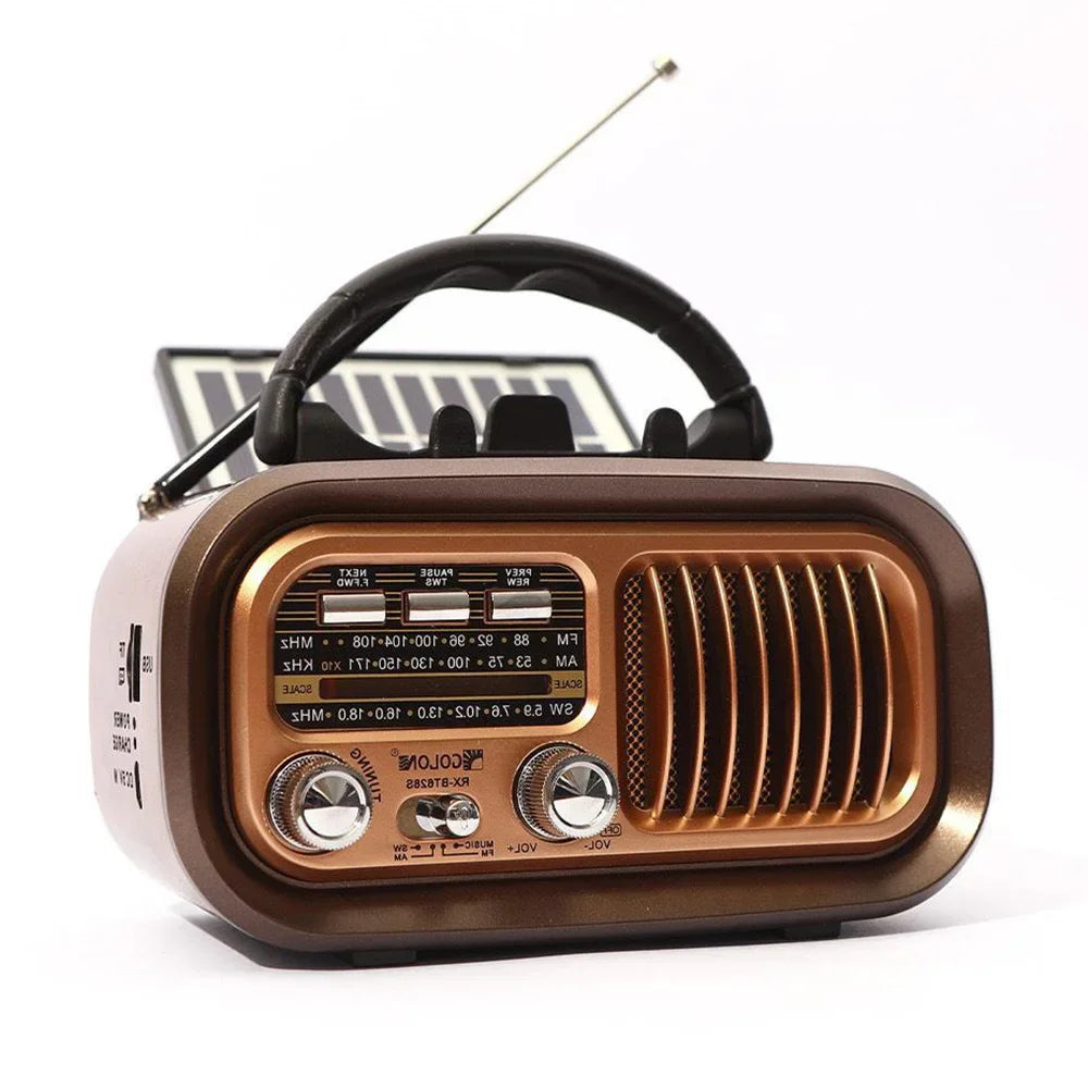 Mini Wooden Radio With Solar Panel Am Fm Sw Three Band Stereo Multi Functional Music Player Retro Portable Bluetooth Speaker
