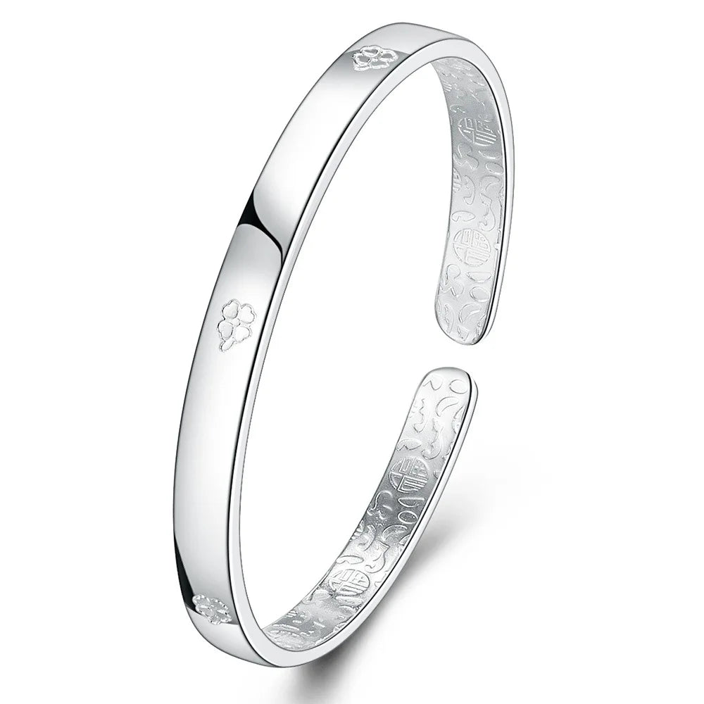 925 sterling silver Lucky Leaf Glossy Cuff Bracelet Bangles For Women luxury designer jewelry Accessories GaaBou