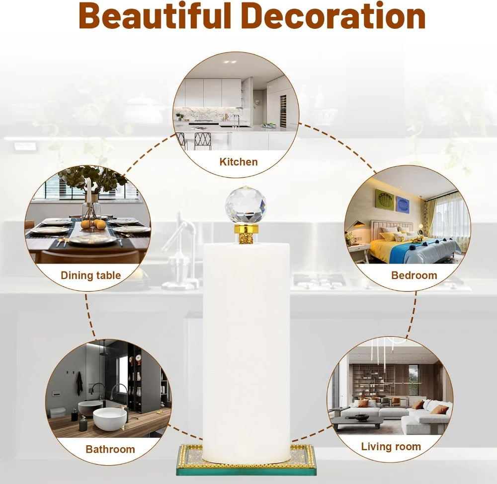 Crystal Paper Towel Holder Stand Countertop Toilet Tissue Roll Holders with Bling Heavy Base House Decor for Kitchen Bathroom
