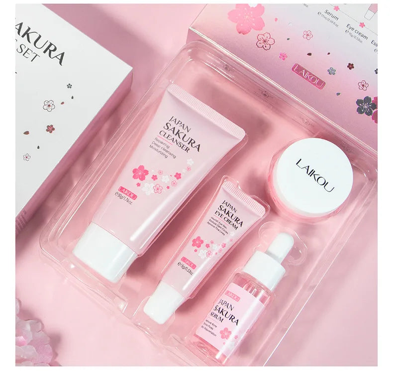Facial Products Kit Sakura Skin Care Set Facial Cleanser Serum Face Cream Fade Dark Circles Eye Cream Korean Skincare Products