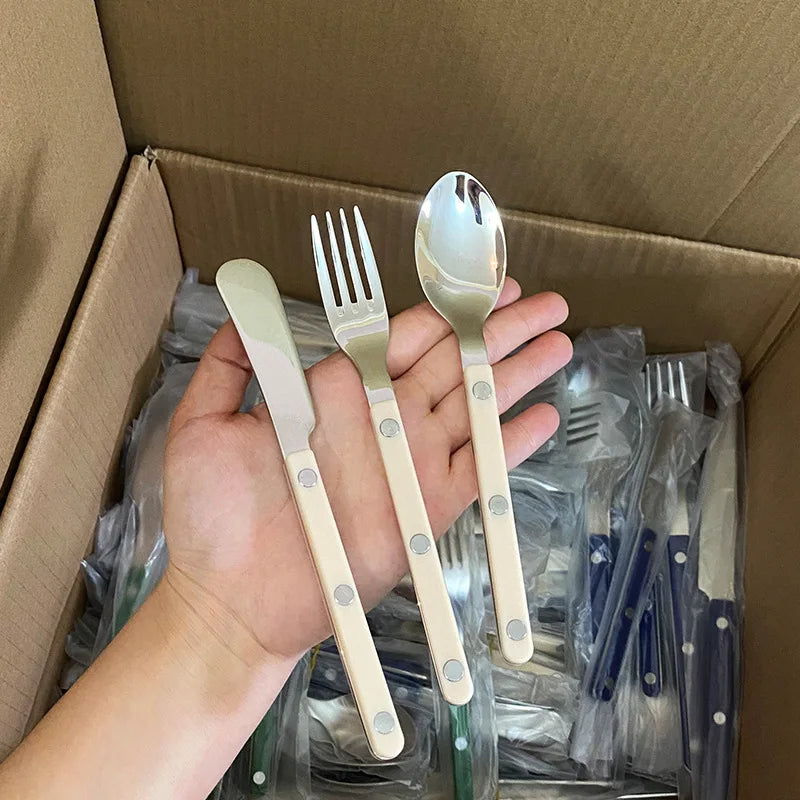 Fashion New Colorful Handle 304 Cutlery Set 18/10 Stainless Steel Creativity Gift Flatware Knife Fork Spoon Drop Ship