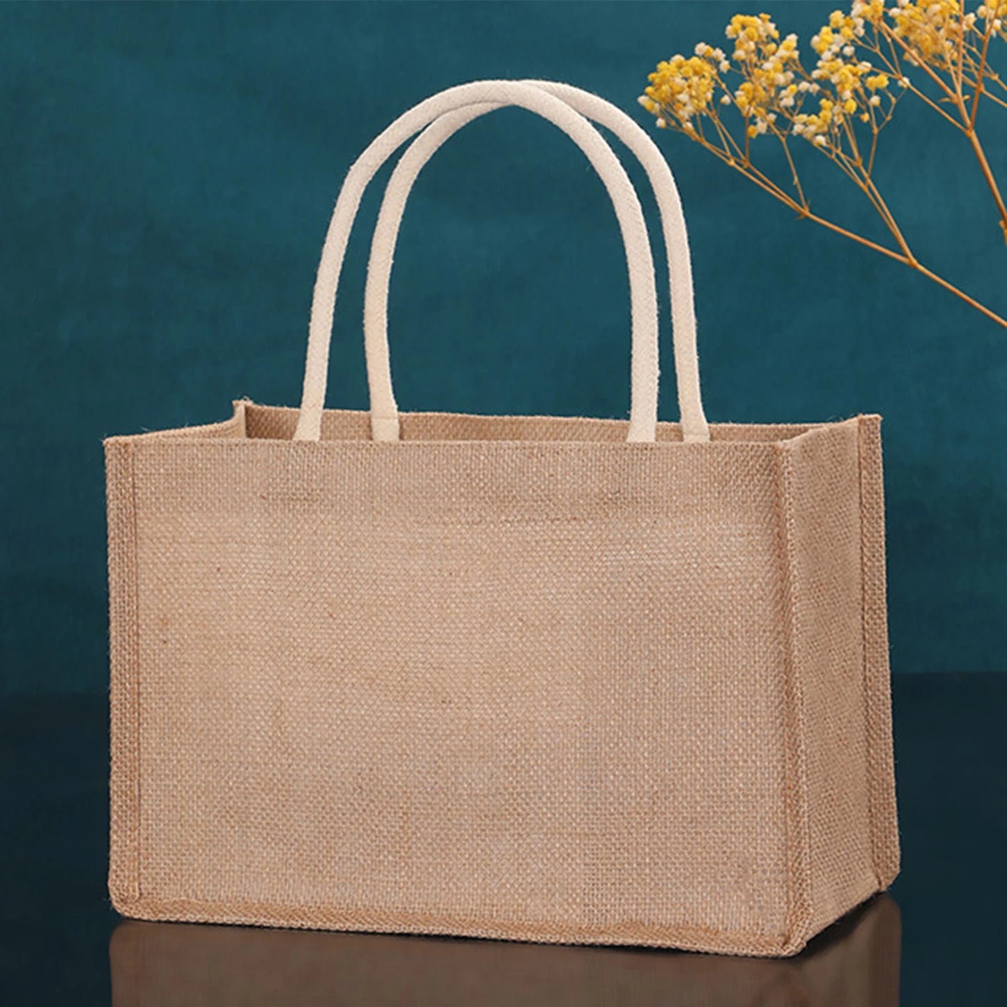 Jute Beach Shopping Handbag Burlap Tote Bag Reusable Eco Friendly Gift Bags with Handle for Crafts Birthday Parties Wedding