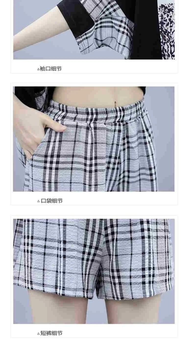 Women's Casual Shorts Suit 2024 Summer New Loose Plus Size Clothing Fashion Shirts Crop Top And Trousers Two Piece Set For Women