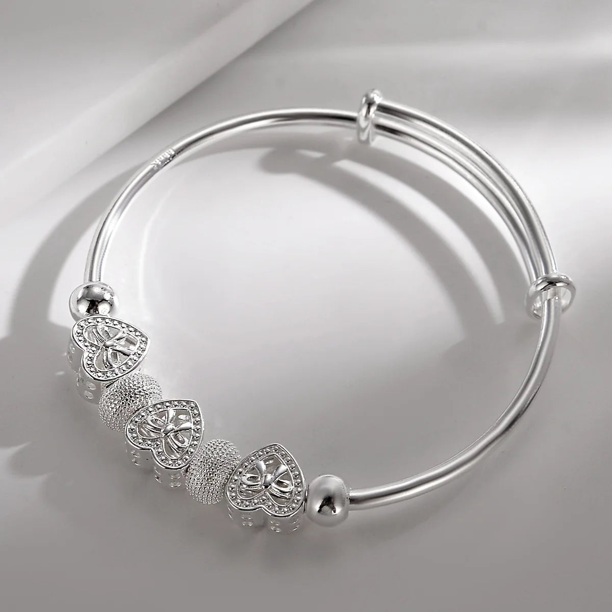 925 Sterling Silver woman Heart Bangles for lady bracelets wedding party jewelry lover Holiday gifts designer charms