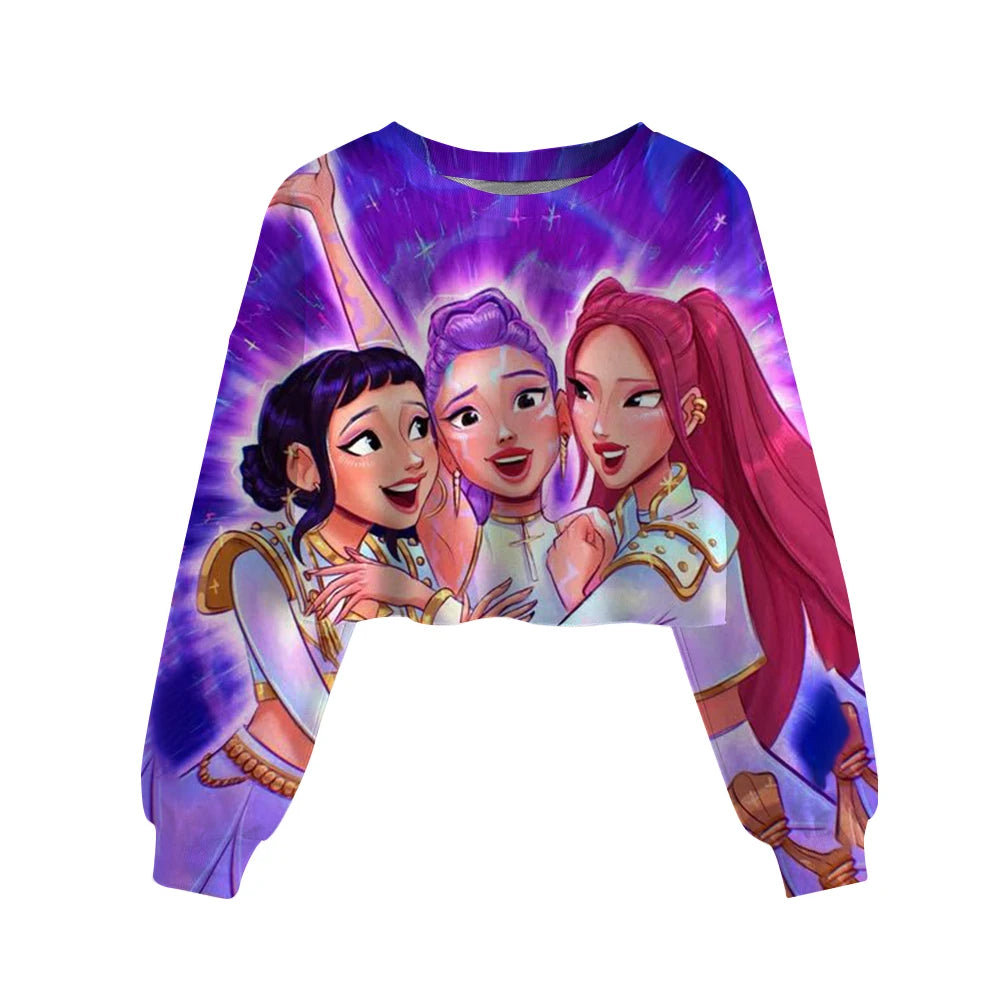 Casual Girls Movie Fans Gift Crop Hoodie Manga Kids Huntrix Kpop Demon Hunters Children's Sweatshirt Cute Tiger Hoody