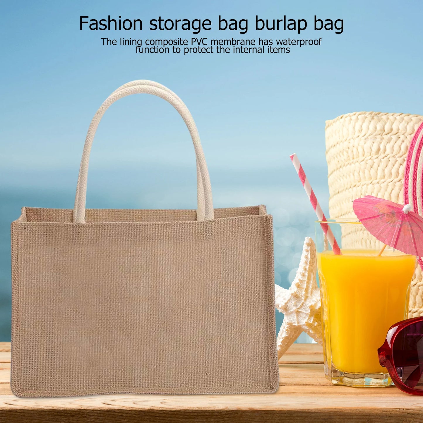 Jute Beach Shopping Handbag Burlap Tote Bag Reusable Eco Friendly Gift Bags with Handle for Crafts Birthday Parties Wedding