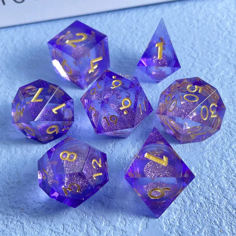 7PCS DND D20 Liquid Core Flow Eye Dice Sets for COC Dungeon and Dragon Pathfinder RPG Role Playing Games Party Toys Accessories