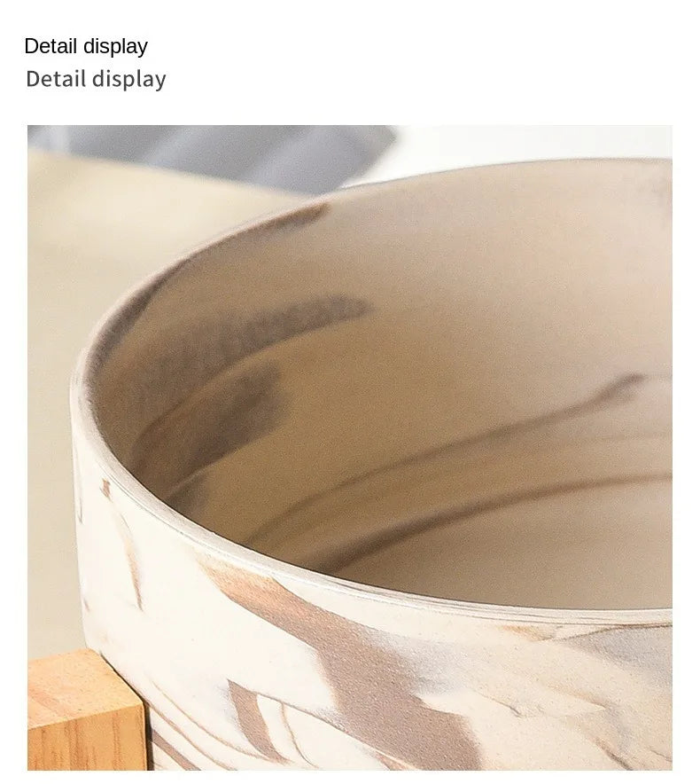 Marbling Ceramic Cat and Dog Bowl Medium Large Dog Feeding and Feeding Double Bowl with Wooden Rack Pet Puppy Accessories