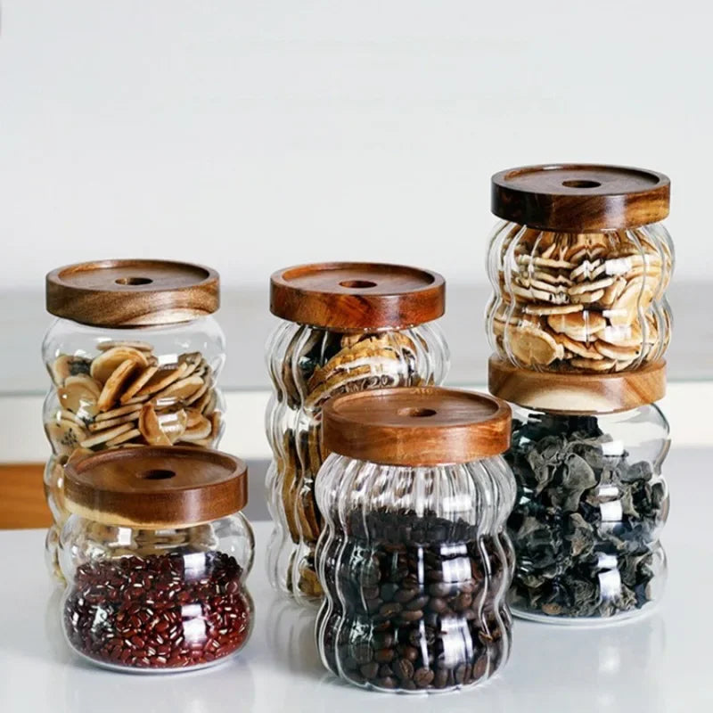 Glass Jars With Lids Container for Cereals Mason Jar Sugar and Tea Cans Storage Containers Hermetic Pots for Food Airtight Lid