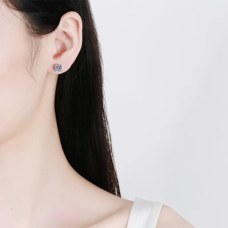 Smyoue White Gold Plated 1-4ct Moissanite Earring Studs for Women 4 Claws Brilliant Halo Lab Diamond Jewelry S925 Solid Silver
