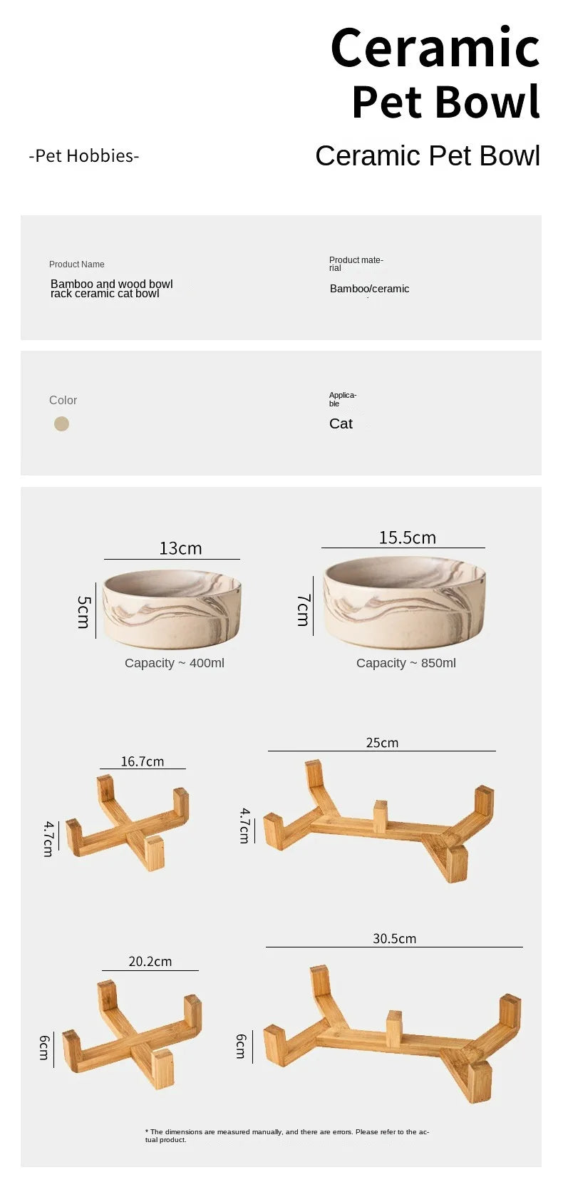 Marbling Ceramic Cat and Dog Bowl Medium Large Dog Feeding and Feeding Double Bowl with Wooden Rack Pet Puppy Accessories