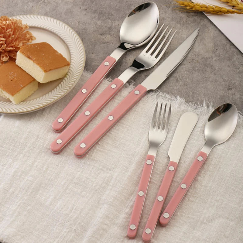 Fashion New Colorful Handle 304 Cutlery Set 18/10 Stainless Steel Creativity Gift Flatware Knife Fork Spoon Drop Ship