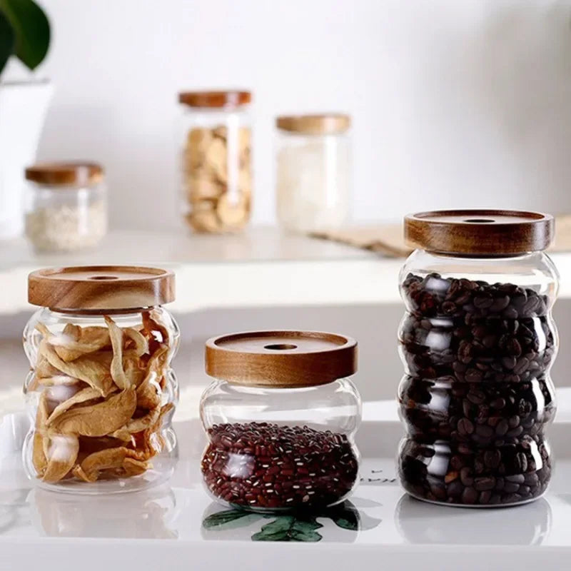 Glass Jars With Lids Container for Cereals Mason Jar Sugar and Tea Cans Storage Containers Hermetic Pots for Food Airtight Lid