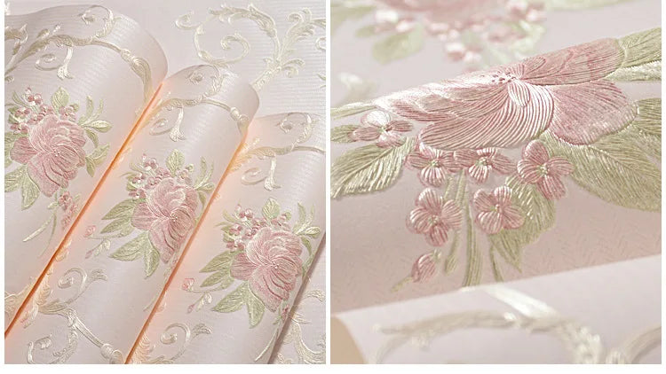 European Self-adhesive Non-woven Wallpaper 3d Garden Flower Warm Bedroom Living Room Wall paper Home Decor Luxury Wall Stickers