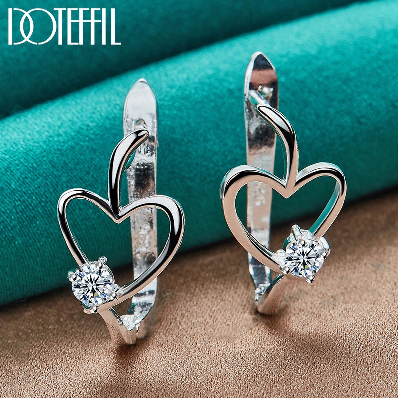 DOTEFFIL 925 Sterling Silver Heart inlaid Crystal Earring For Woman Charm Engagement Party Wedding Party Jewelry Gift