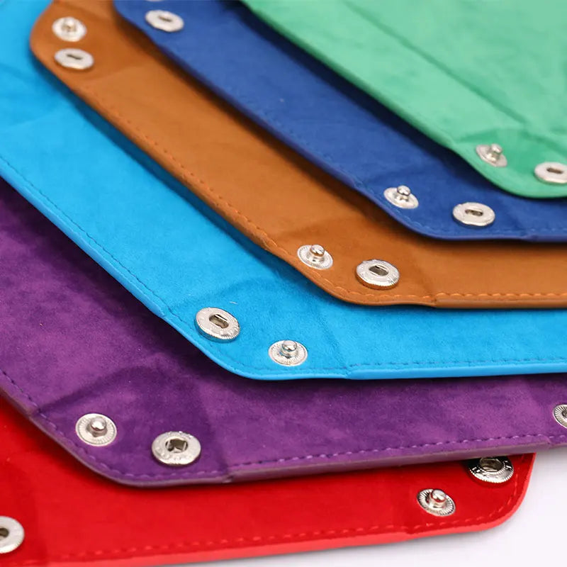 Foldable Dice Tray Box PU Leather Folding Hexagon Coin Square Game 12 Colors For RPG DnD Table Board Games