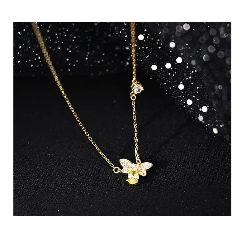 Fashion 925 Sterling Silver Small Bee Zircon Necklace Charm Animal Pendant Cute Clavicle Chains Fine Jewelry for Women