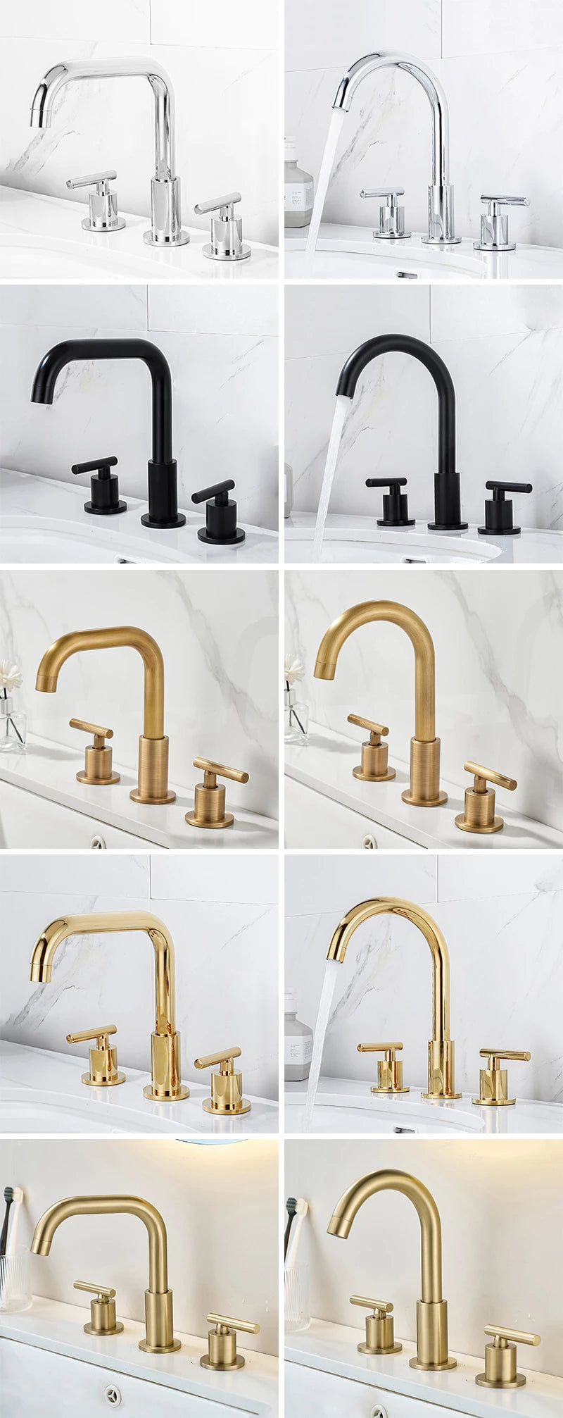 Brushed Gold Basin Faucets Total Brass Black Bathroom Faucet Black Sink Faucets 3 Hole Hot And Cold Waterfall Faucet Water Tap