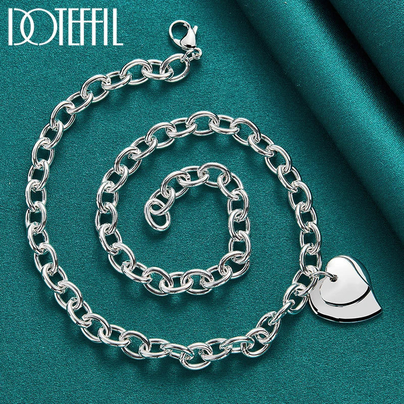 DOTEFFIL 925 Sterling Silver Double Heart Pendant 18 Inch Chain Necklace For Women Wedding Engagement Fashion Jewelry