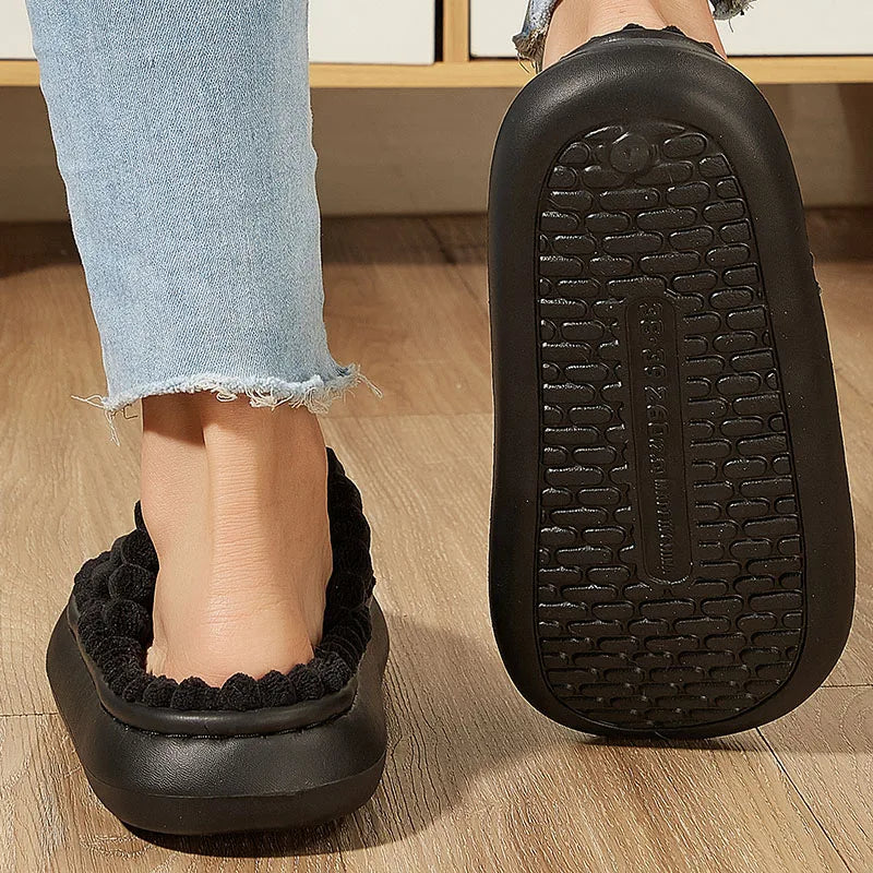 Women Home Slippers Warm Plush Ladies Fluffy Shoes Cozy Open Toe Indoor Fuzzy Slides Bottom Non-Slip Bedroom Slippers