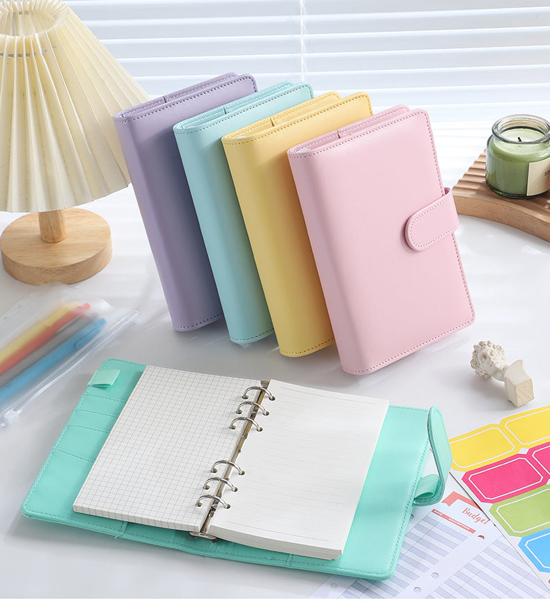 A7 PU Leather Notebook Binder Budget Plan Organizer Binder Cover 6 Binder Pockets And 12 Pcs Expense Budget Sheets Sticker