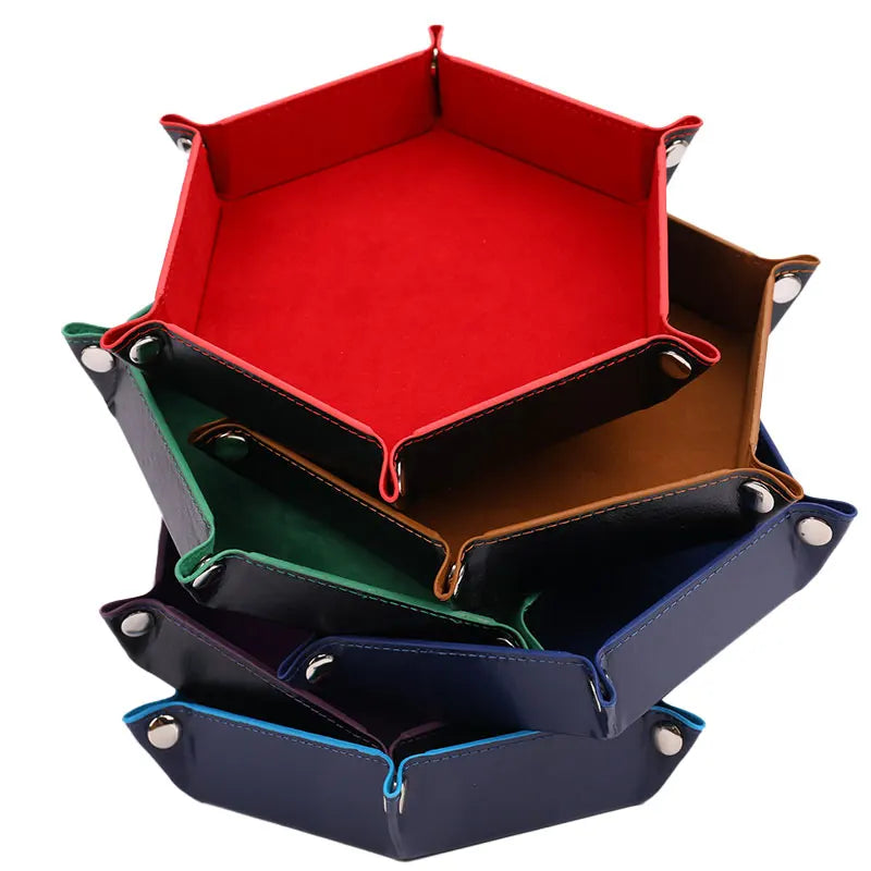 Foldable Dice Tray Box PU Leather Folding Hexagon Coin Square Game 12 Colors For RPG DnD Table Board Games