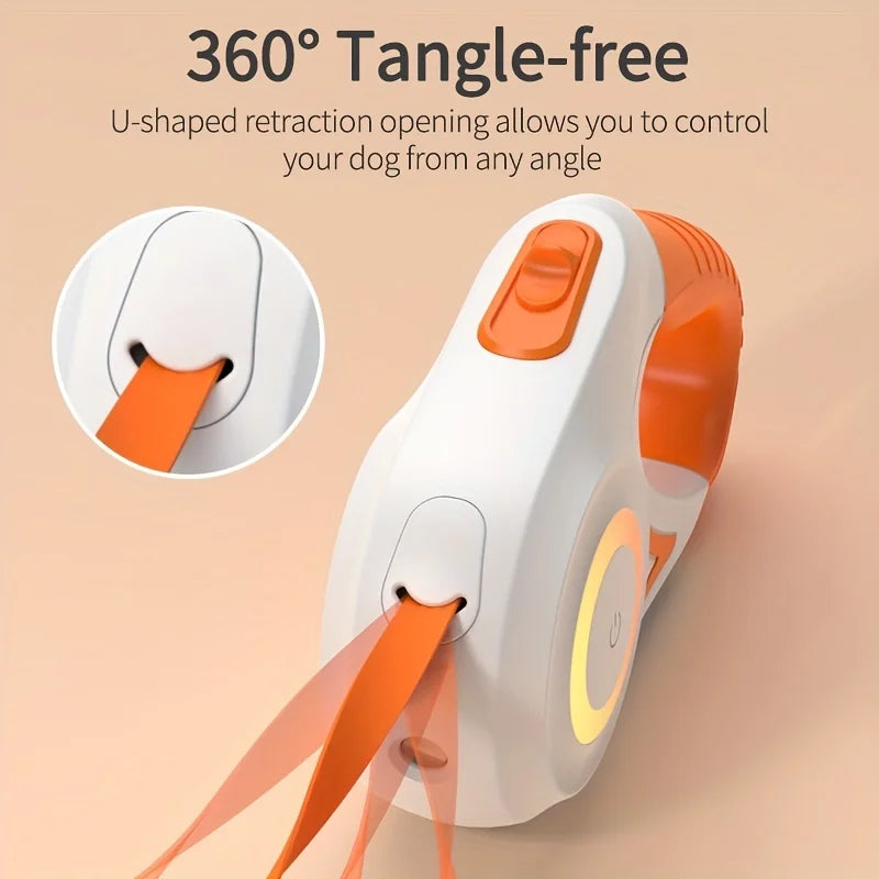 Retractable Dog Leash with Flashlight Front Safety Led Light 360°Tangle Free Training Leash
