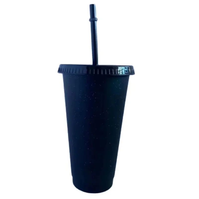500/710ML Flash Powder Water Bottle With Straws Lid Plastic Reusable Personalized Drinkware Coffee Drinking Cup Christmas Gifts