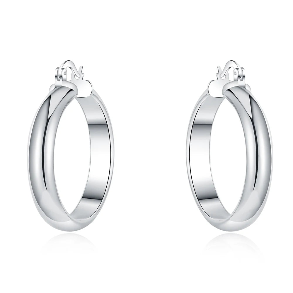 925 Sterling Silver 3.5CM smooth Big circle Earrings for Women Luxury Fashion Party Wedding Accessories Jewelry Christmas Gifts