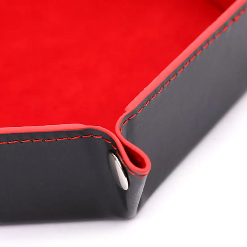 Foldable Dice Tray Box PU Leather Folding Hexagon Coin Square Game 12 Colors For RPG DnD Table Board Games