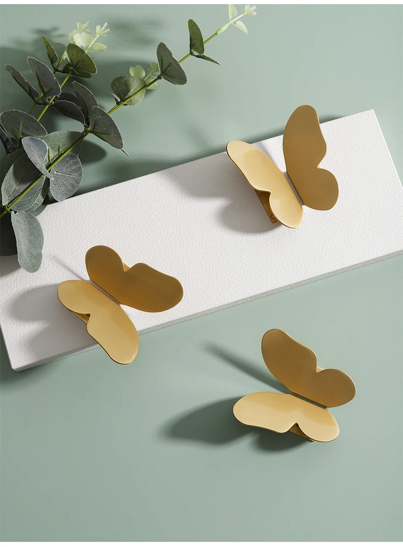 Brass Butterfly Furniture Handles Gold Ins Wind Insect Design Bedroom Wardrobe Children's Room Pulls Cabinet Drawer Dresser Knob