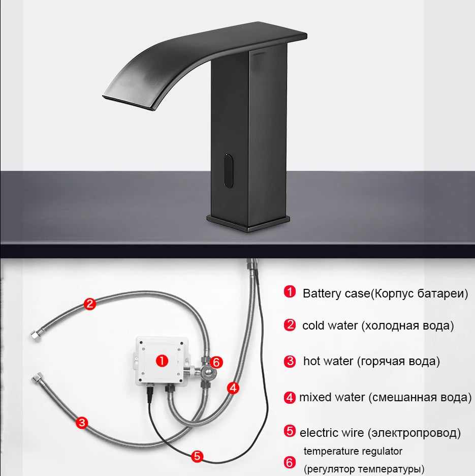 Luxury Sensor Bathroom Faucet Deck Mounted Tap Short or Tall Sink Mixer Battery Powered Infrared Sensing Basin Tap