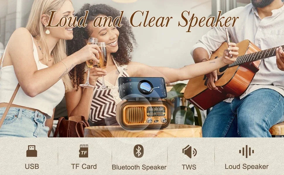 Mini Wooden Radio With Solar Panel Am Fm Sw Three Band Stereo Multi Functional Music Player Retro Portable Bluetooth Speaker