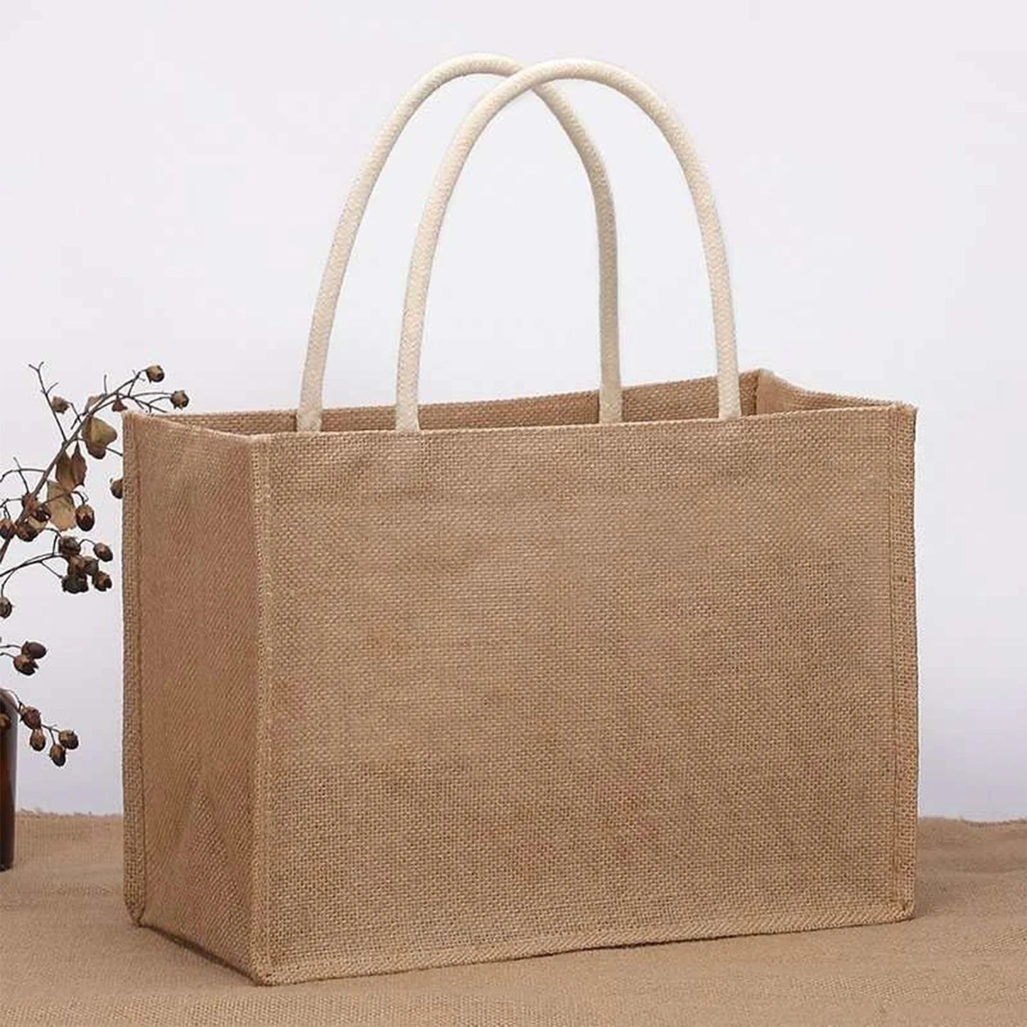 Jute Beach Shopping Handbag Burlap Tote Bag Reusable Eco Friendly Gift Bags with Handle for Crafts Birthday Parties Wedding