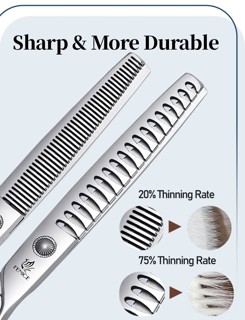 Fenice Professional Home Pets Grooming Set 6//6.5/7/7.5 Inch Bearing Screw Straight Curved Thinning Chunker Shears for Dogs/Cat