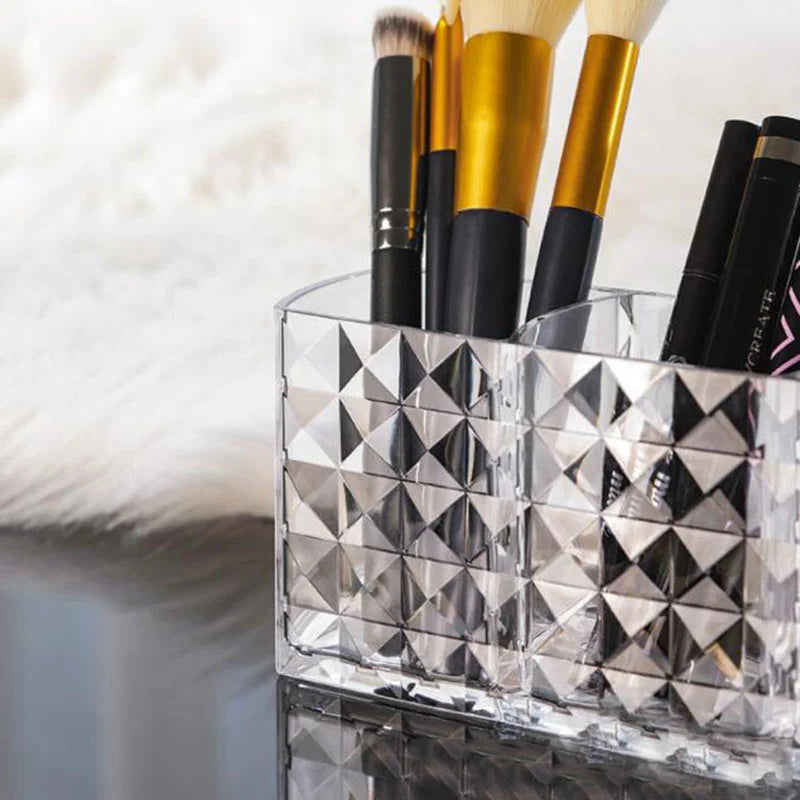 Makeup Brush Eyebrow Pencil Storage Rack Three Compartments Large Capacity Transparent Storage Box Acrylic Stationery Pen Holder