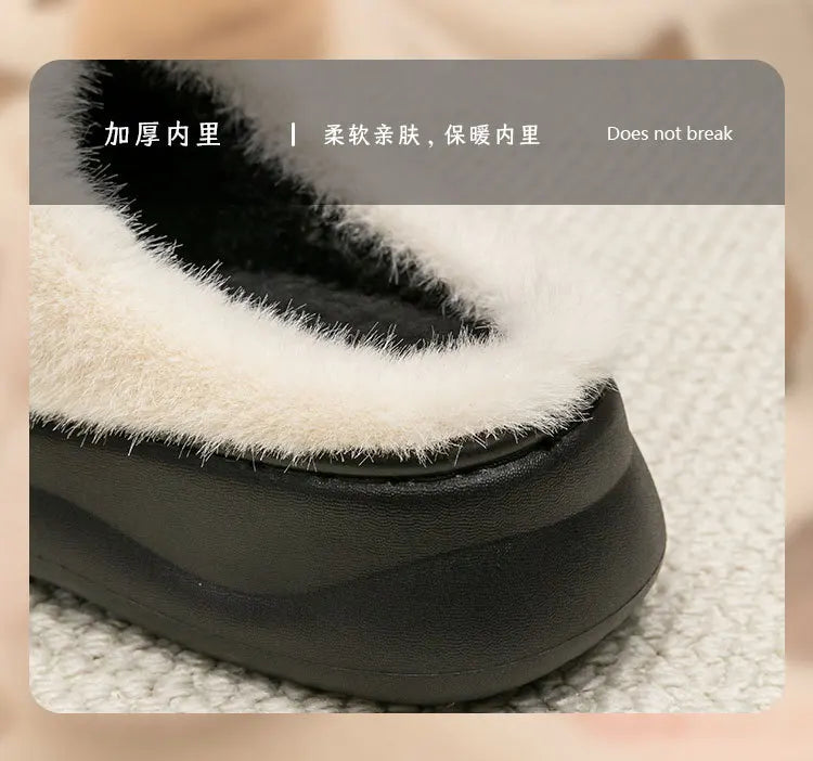 Pink clog slippers with fur slides women's indoor kawaii bowknot mules woman winter 6 cm platform fluffy home slippers ladies