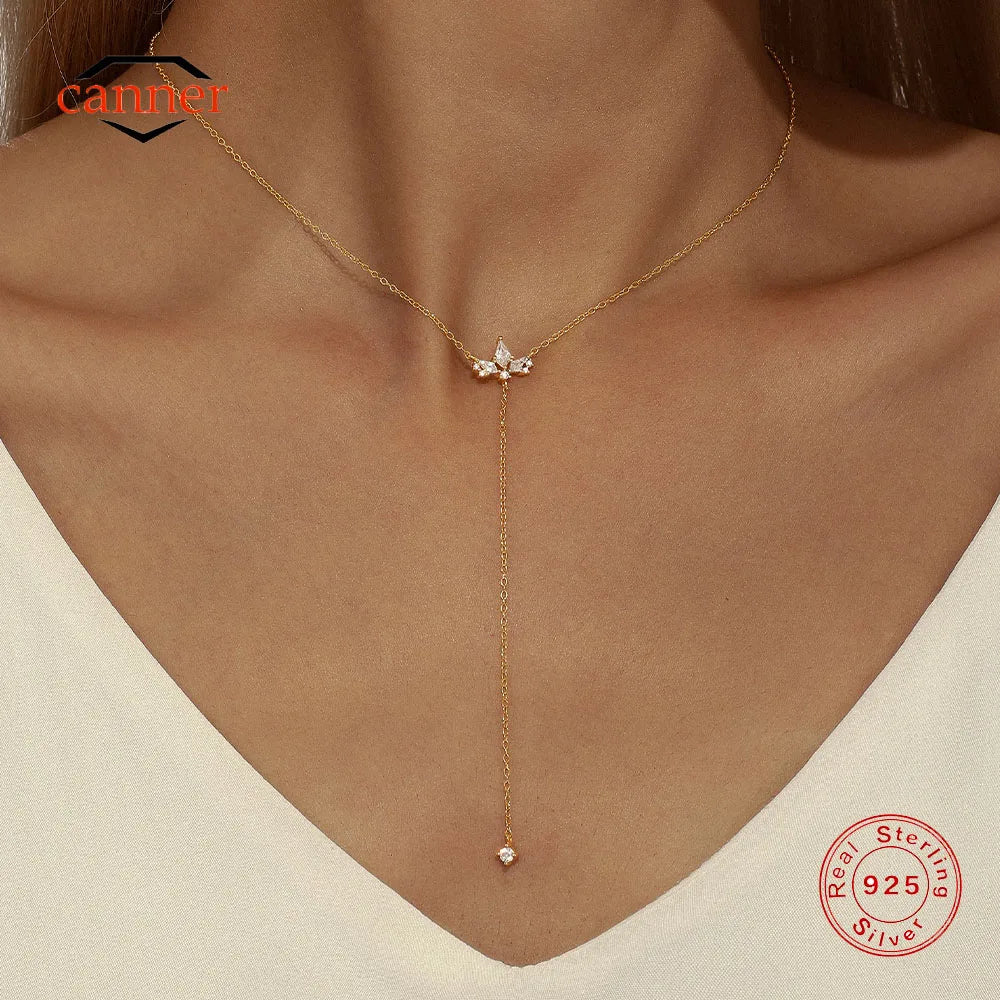 CANNER 925 Sterling Silver Y-shaped Kite Shaped Zircon Sparkling Clavicle Necklace For Women 18k Gold Ins Chain Fine Jewelry