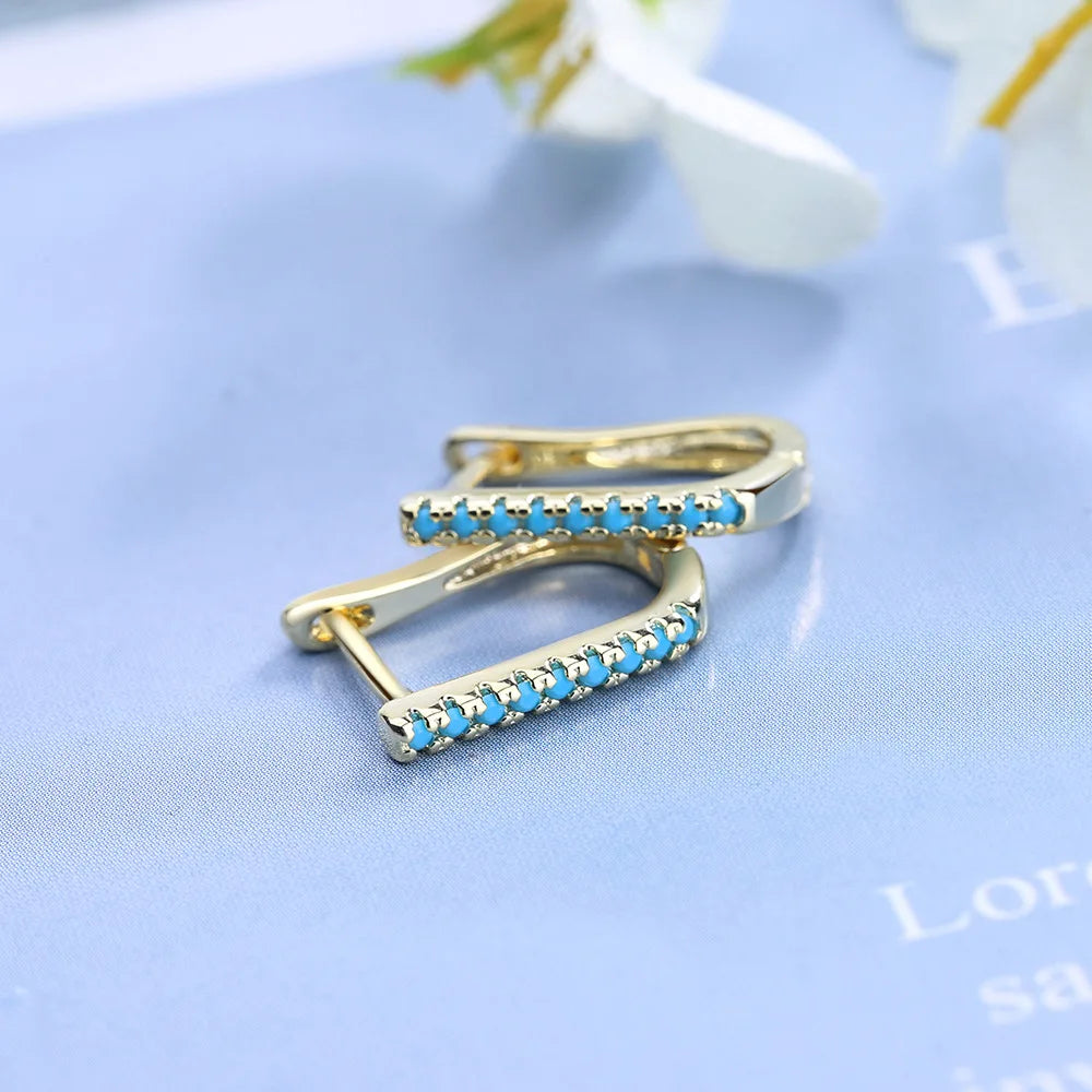 Vintage Natural Turquoise Hoop Earrings Solid Stamp 925 Sterling Silver Luxury Trendy Earring For Women Wedding Jewelry