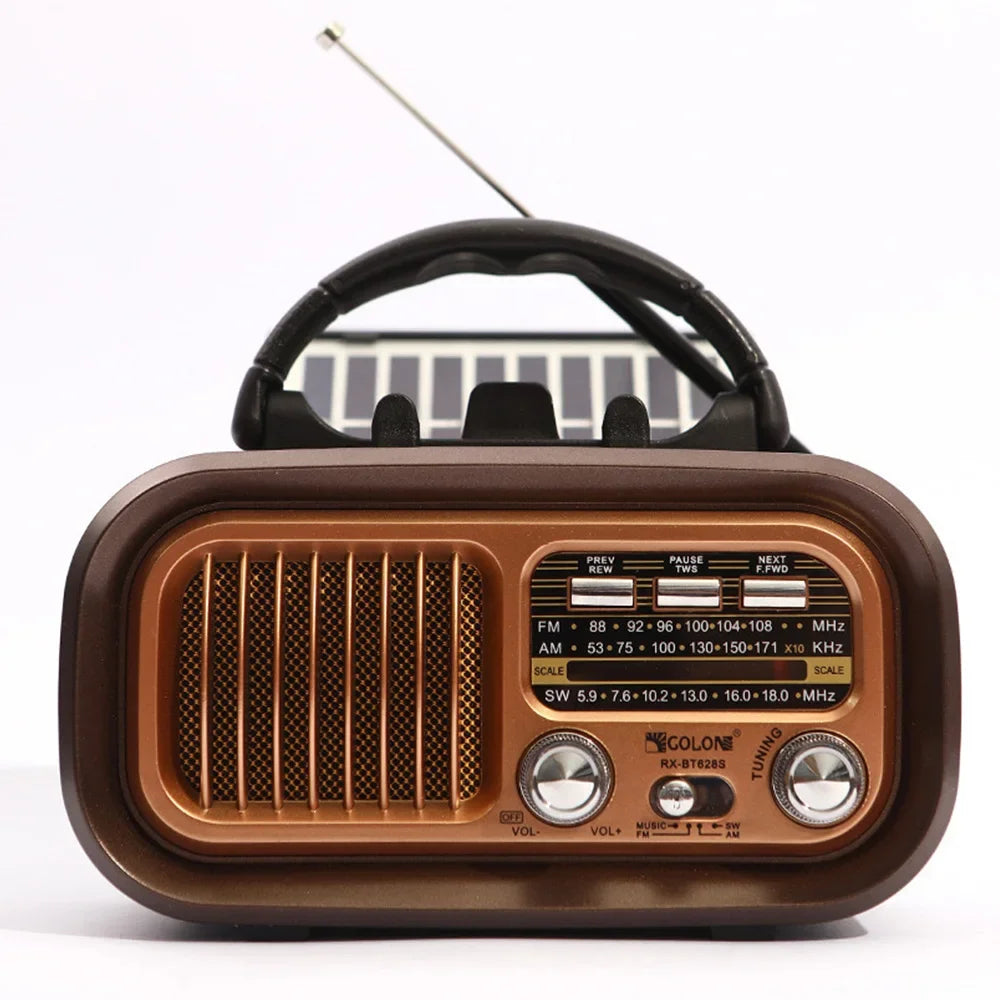 Mini Wooden Radio With Solar Panel Am Fm Sw Three Band Stereo Multi Functional Music Player Retro Portable Bluetooth Speaker