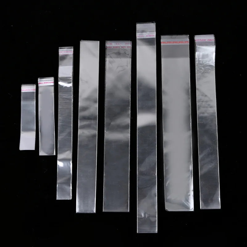 TETP 200Pcs Long Clear Self Adhesive Bags For Bracelet Necklace Pencil Jewelry Gifts Accessories Packaging Storage Plastic Bag