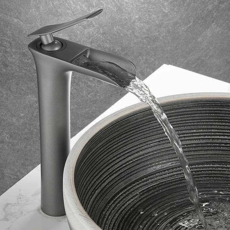 Basin Faucet Grey Waterfall Faucet Brass Bathroom Faucet Gold Bathroom Basin Faucet Mixer Tap Hot and Cold White Sink faucet