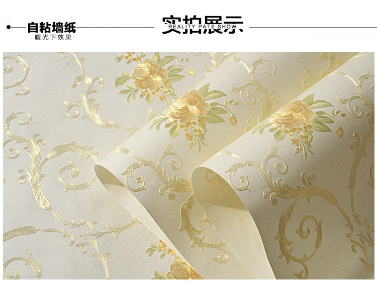 European Self-adhesive Non-woven Wallpaper 3d Garden Flower Warm Bedroom Living Room Wall paper Home Decor Luxury Wall Stickers